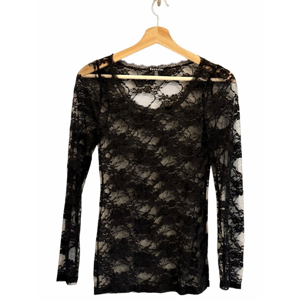 Bozzolo Womens Whimsigoth Black Sheer Lace Top Sz S Dark Coquette Romantic Goth